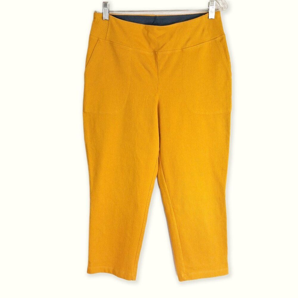 Women with Control Mustard Yellow Stretch Denim Crop Pants Slash Pockets Size LP